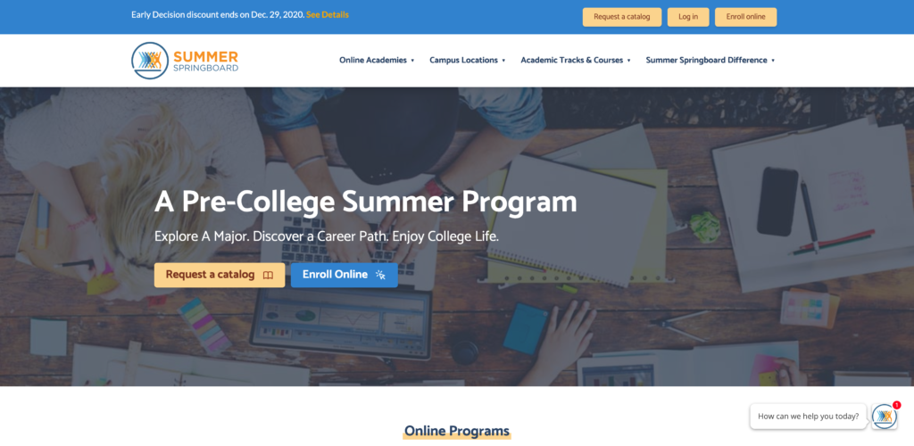Redesigned homepage for Summer Springboard by Cottontail Creative